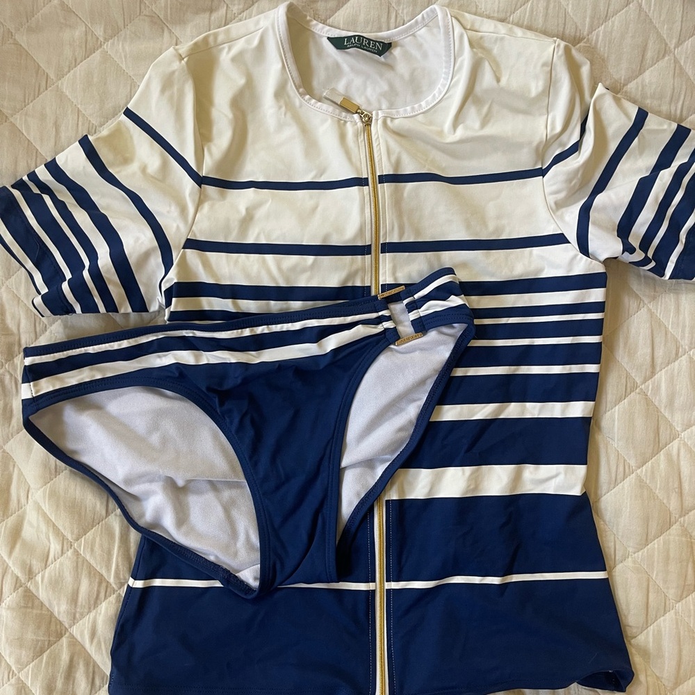 Ralph Lauren Navy and White Striped Swim Set